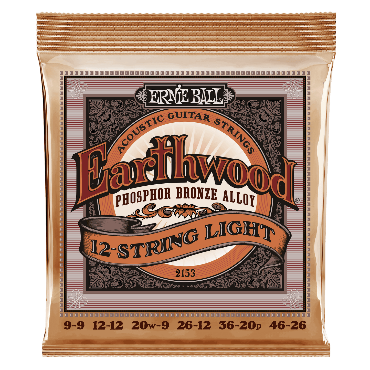 Ernie Ball Earthwood 12-String Phosphor Bronze Acoustic Guitar Strings, 9-46 Gauge
