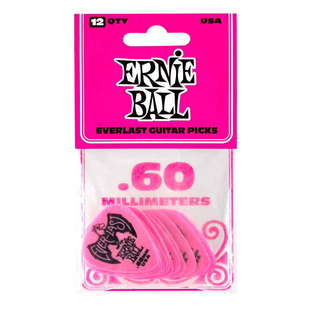 Ernie Ball 0.60 mm Everlast Picks 12 Pack - Pink
