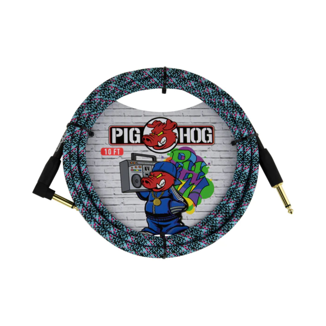 Pig Hog "Graffiti Blue" Instrument Cable, 10ft RA