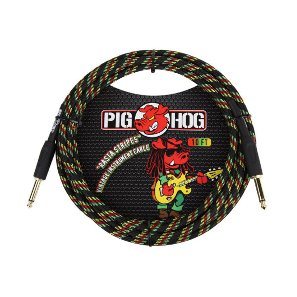 Pig Hog Rasta Stripes Instrument Cable, 10ft