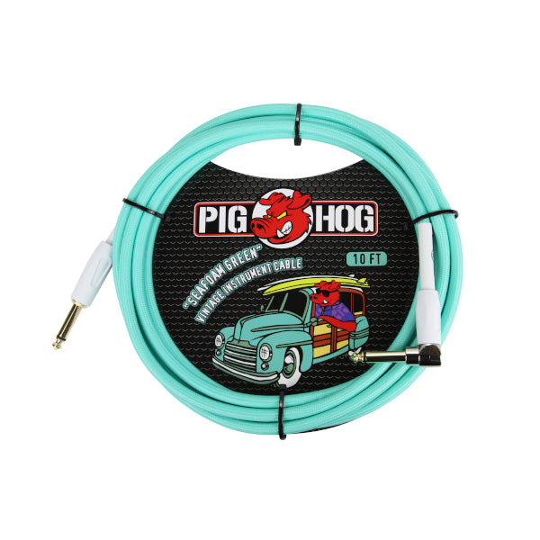 Pig Hog "Seafoam Green" Instrument Cable, 10ft, Right Angle