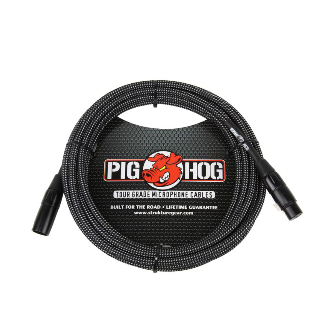 Pig Hog Black & White Woven Mic Cable, 10ft XLR