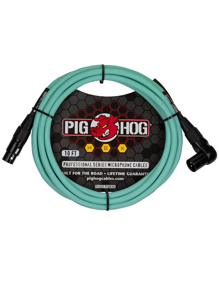 Pig Hog Right Angle Hex Core XLR Seafoam Green