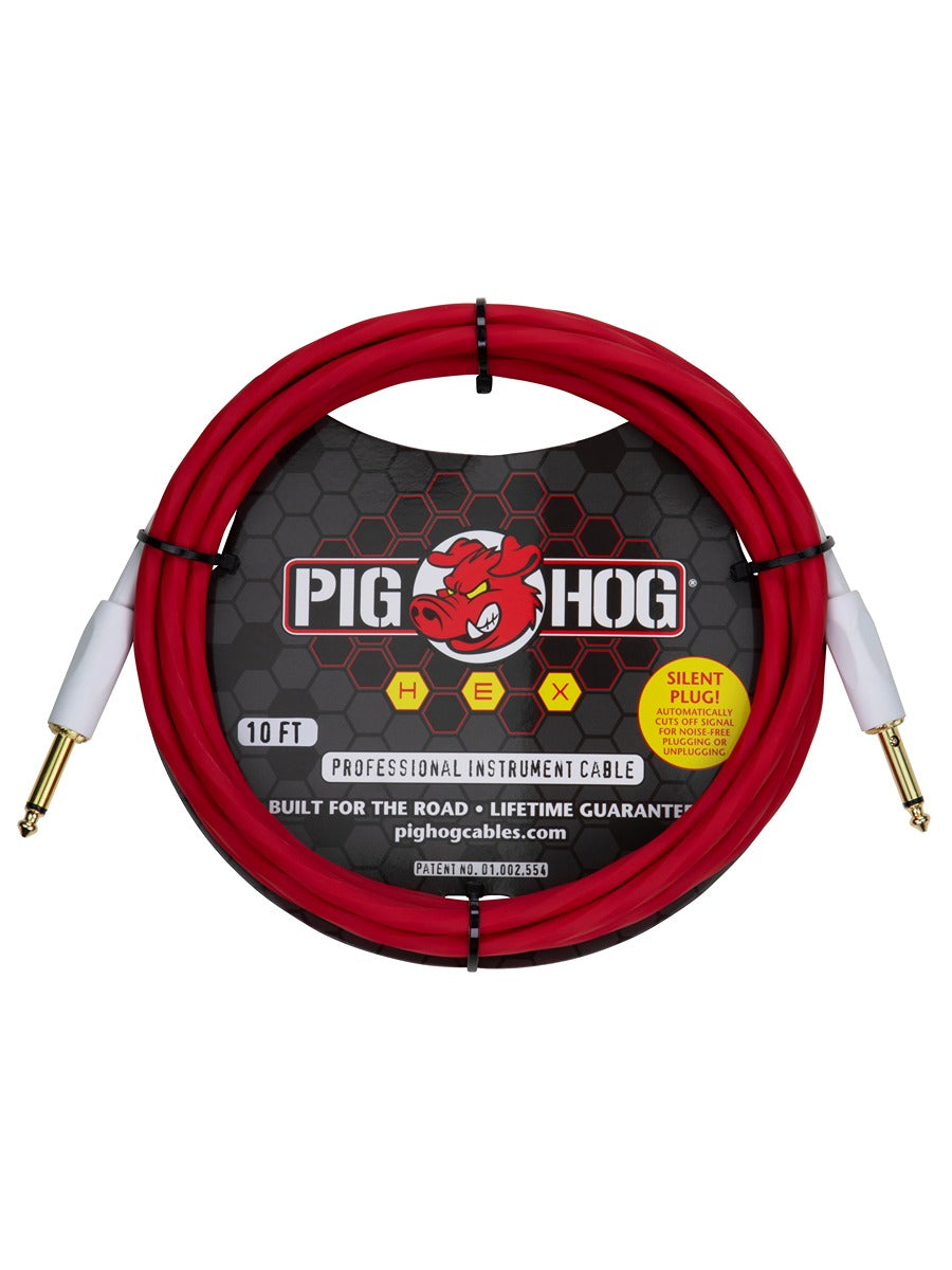 Pig Hog Hex Series Silent Instrument Cable, 10 ft - Candy Apple Red