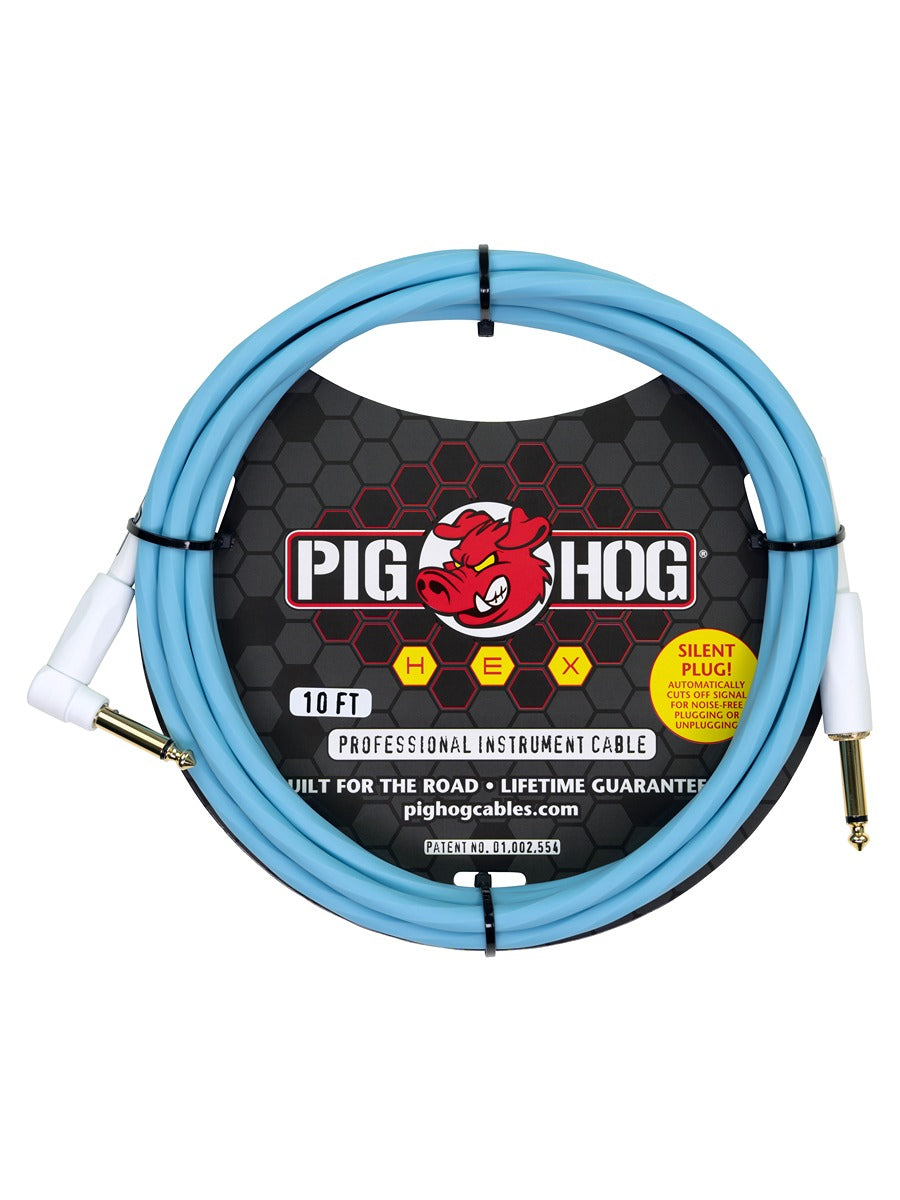 Hex Series Silent Cable 10 ft Daphne Blue right angle