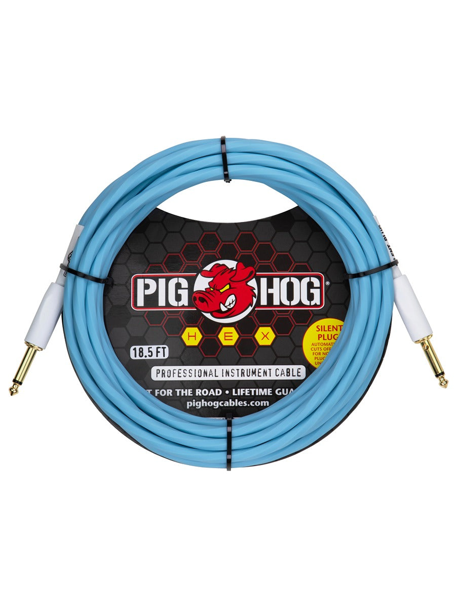 Pig Hog Hex Series Silent Instrument Cable, 18.6 ft - Daphne Blue