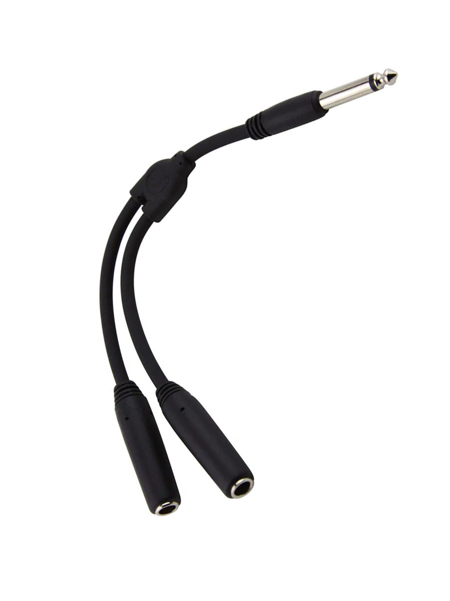 6" Y Cable, Mono 1/4"(M)-Dual Mono 1/4"(F)