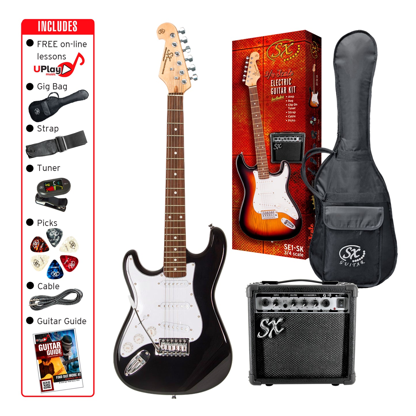 SX Student Electric Guitar Pack Left Handed - Black