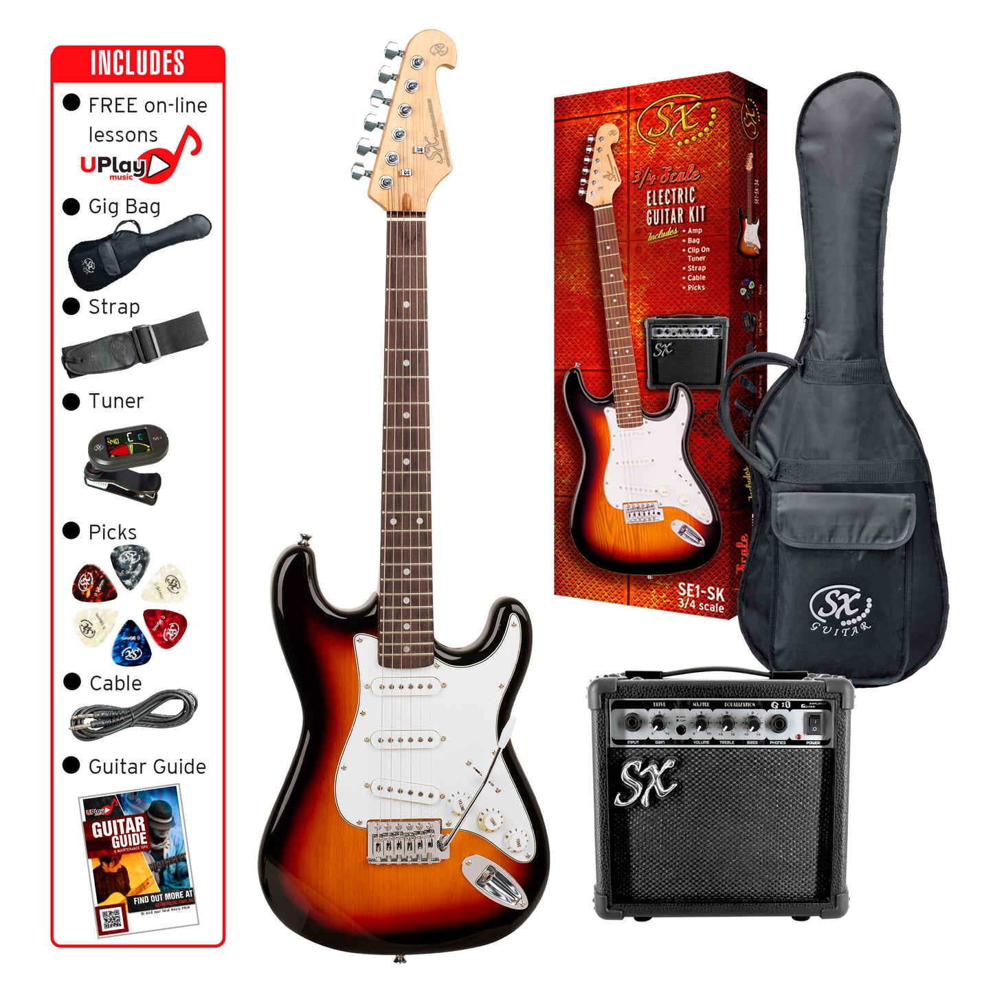 SX 3/4 Student Electric Guitar Pack - Multiple Colours Available
