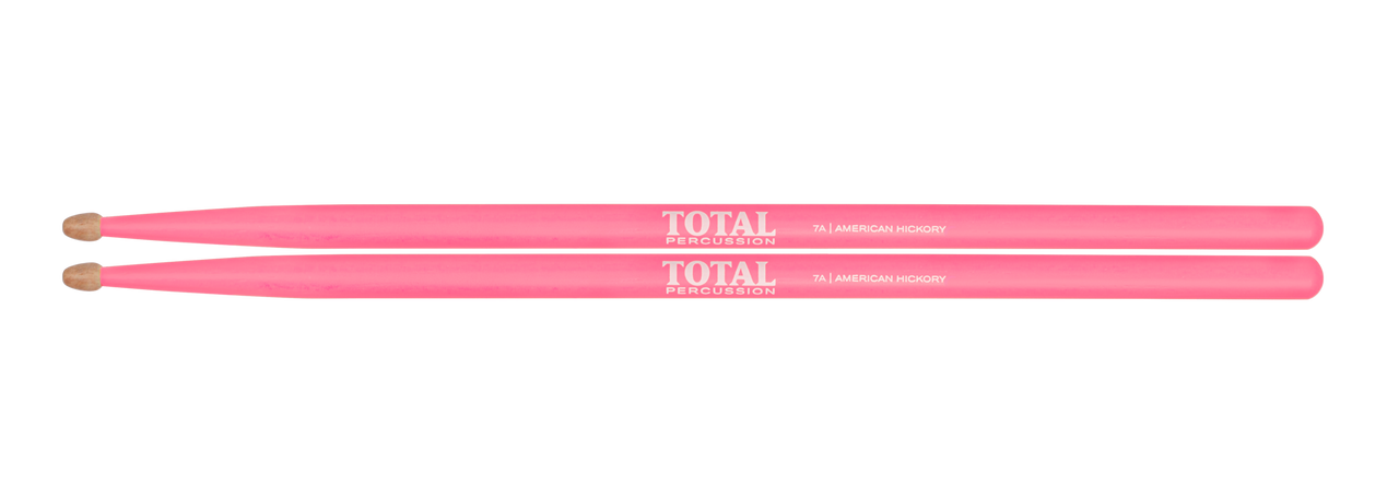 Total Percussion 7A Hickory Drumsticks - Fluorescent Pink / Wood Tip