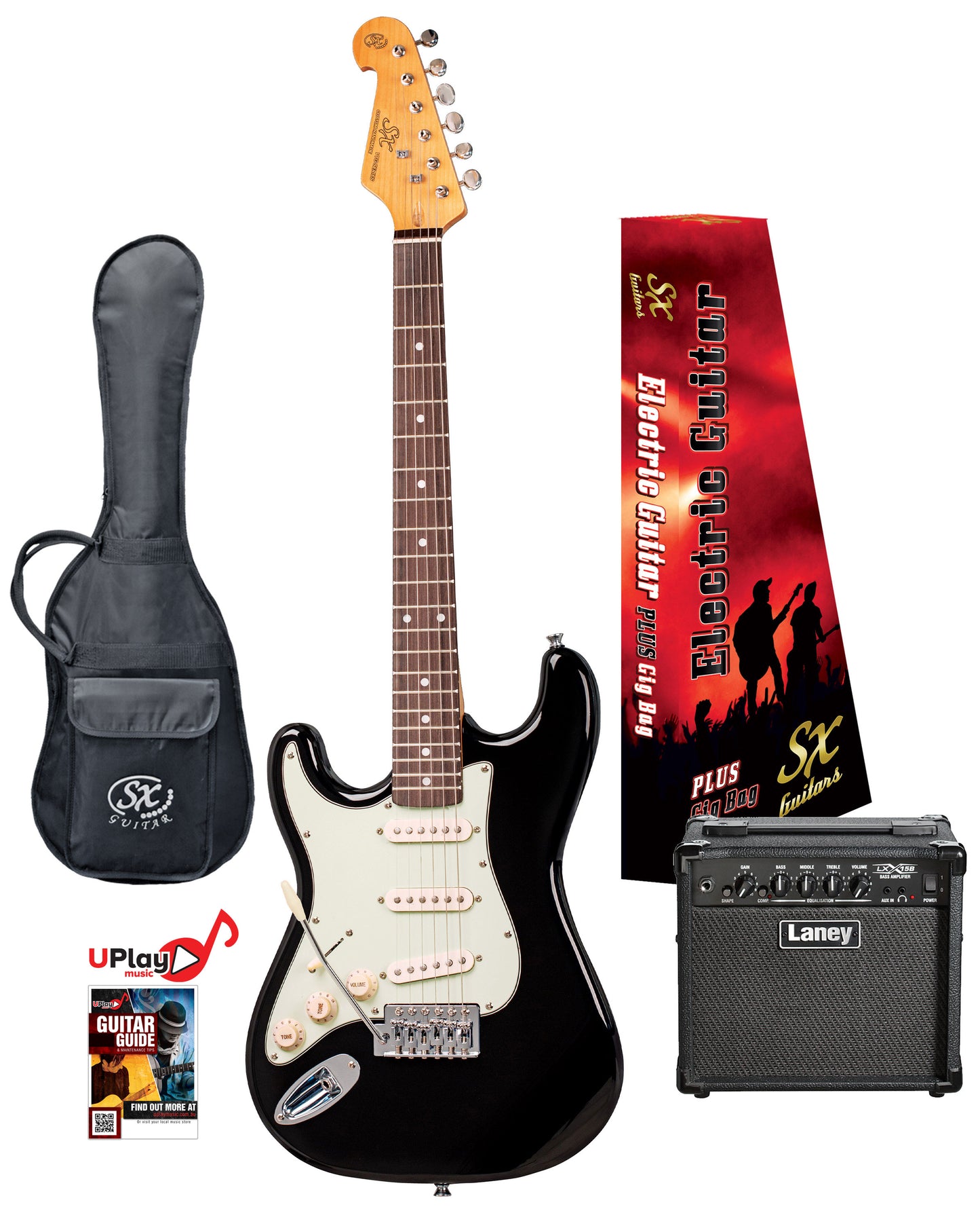 SX 3/4 Student Electric Guitar Pack w/ Laney Amp Left Handed - Black