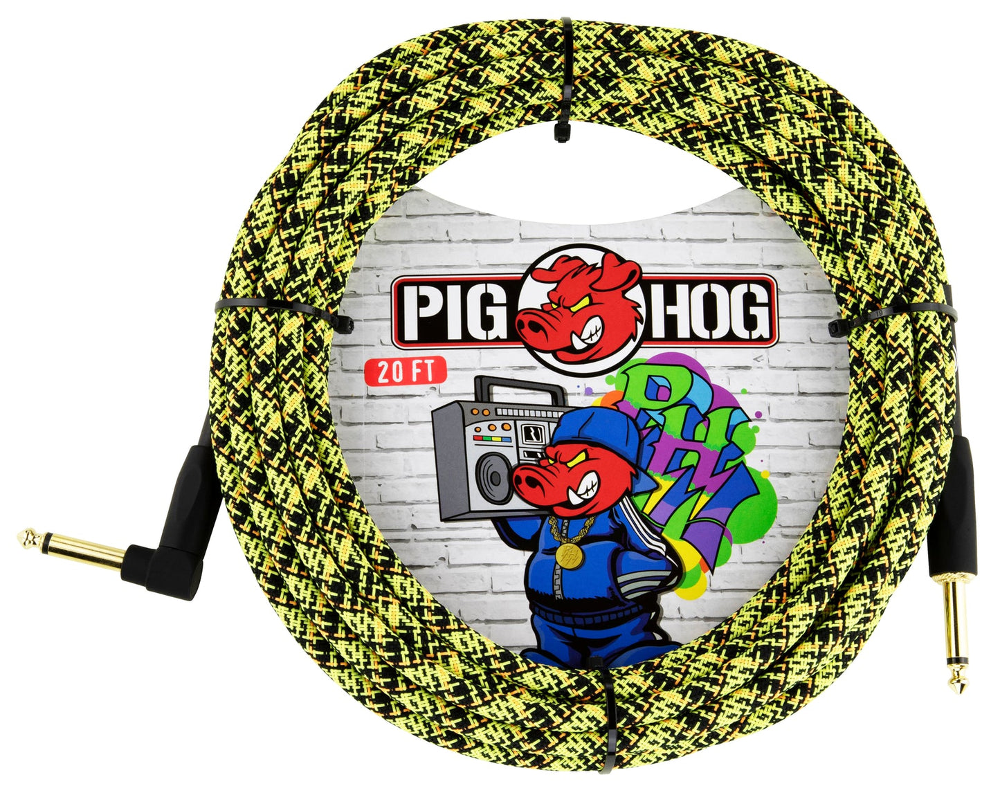 Pig Hog "Graffiti Yellow" Instrument Cable, 20ft RA