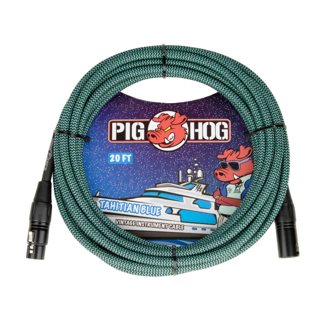 Pig Hog Tahitian Blue Woven Mic Cable, 20ft XLR