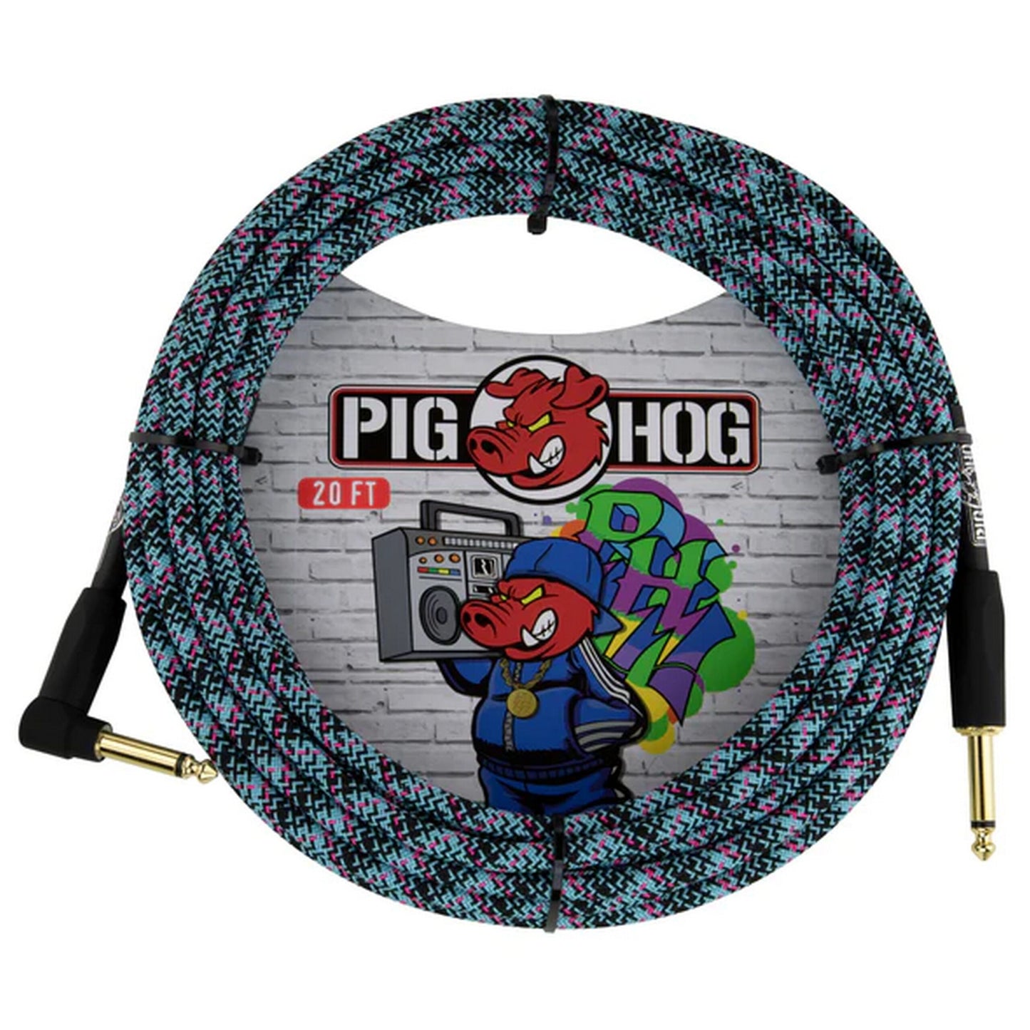 Pig Hog 20ft Instrument Cable (Right angle) - Blue Graffiti