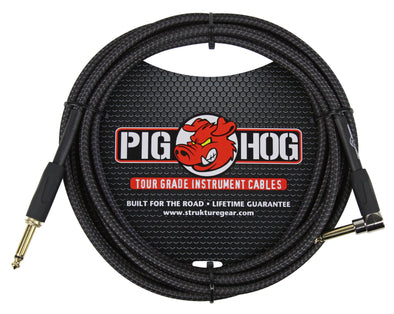 Pig Hog 10ft Instrument Cable (Right angle) - Black Woven