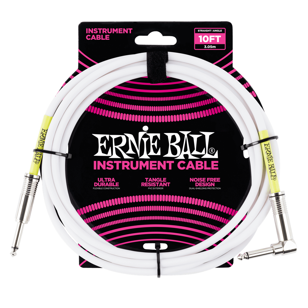 Ernie Ball 10ft Straight / Angle Instrument Cable - White