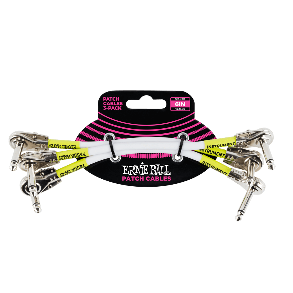 Ernie Ball 6" Flat Angle / Angle Patch Cable 3-Pack - White