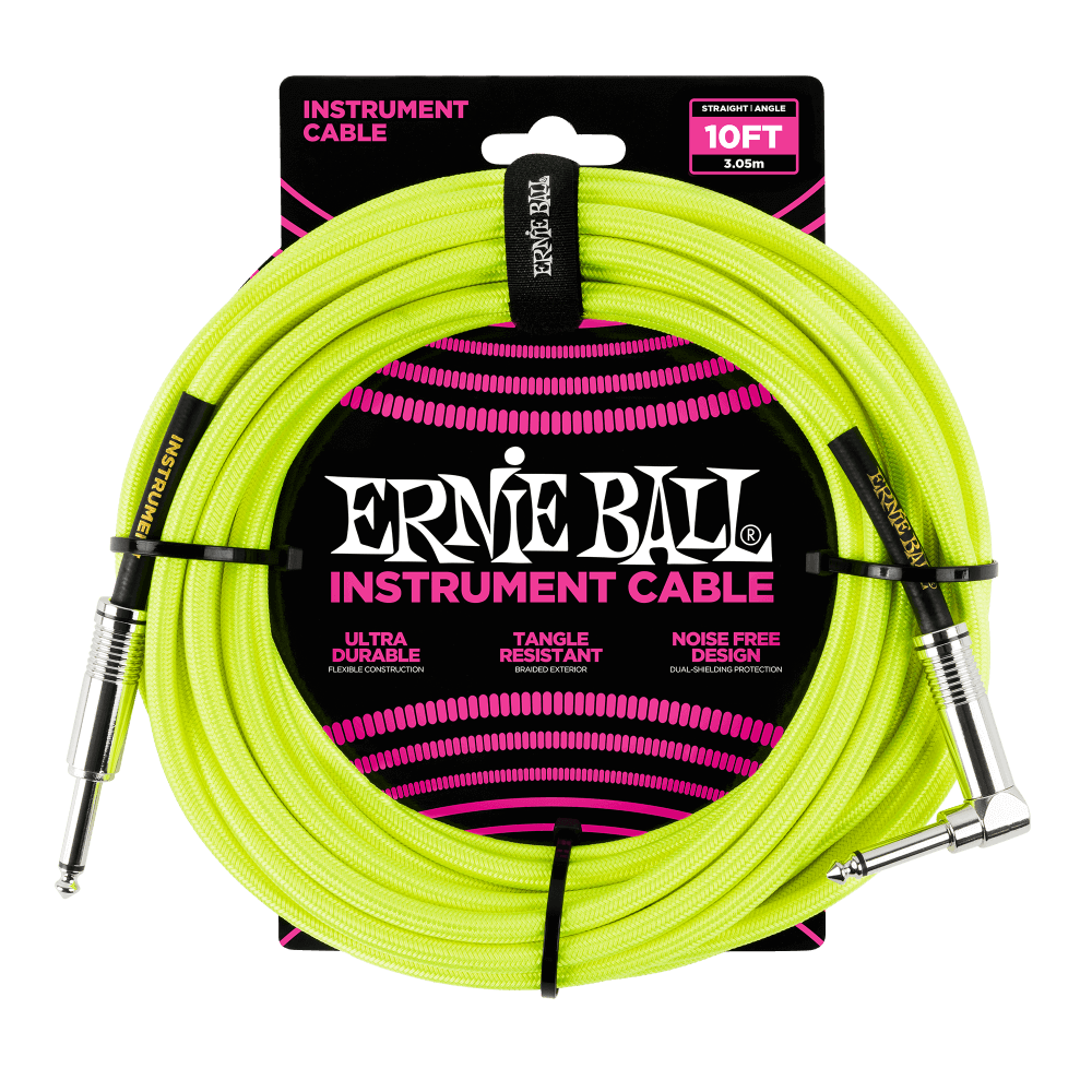 Ernie Ball 10ft Braided Straight / Angled Instrument Cable - Neon Yellow