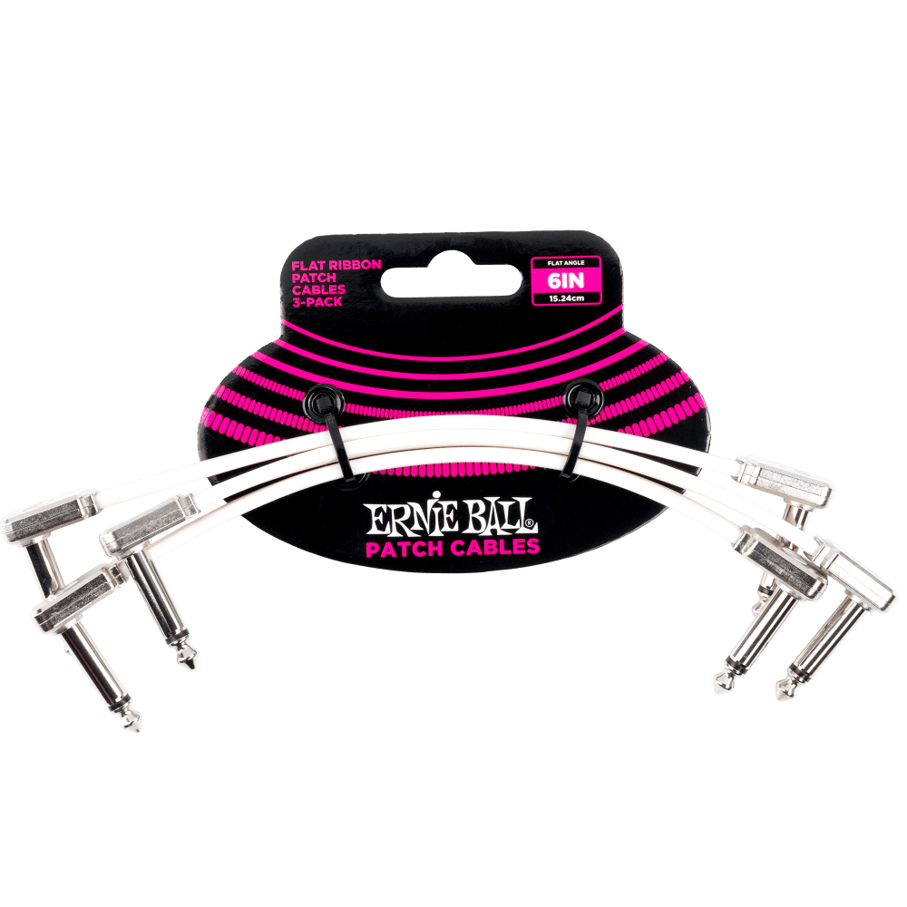 Ernie Ball 6" Flat Ribbon Patch Cable 3-Pack - White