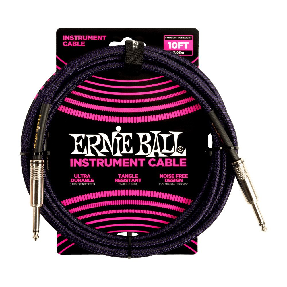 Ernie Ball 10ft Braided Straight / Angled Instrument Cable - (Purple/Black)