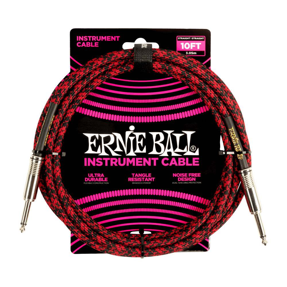 Ernie Ball 10ft Braided Straight / Angled Instrument Cable - (Red/Black)