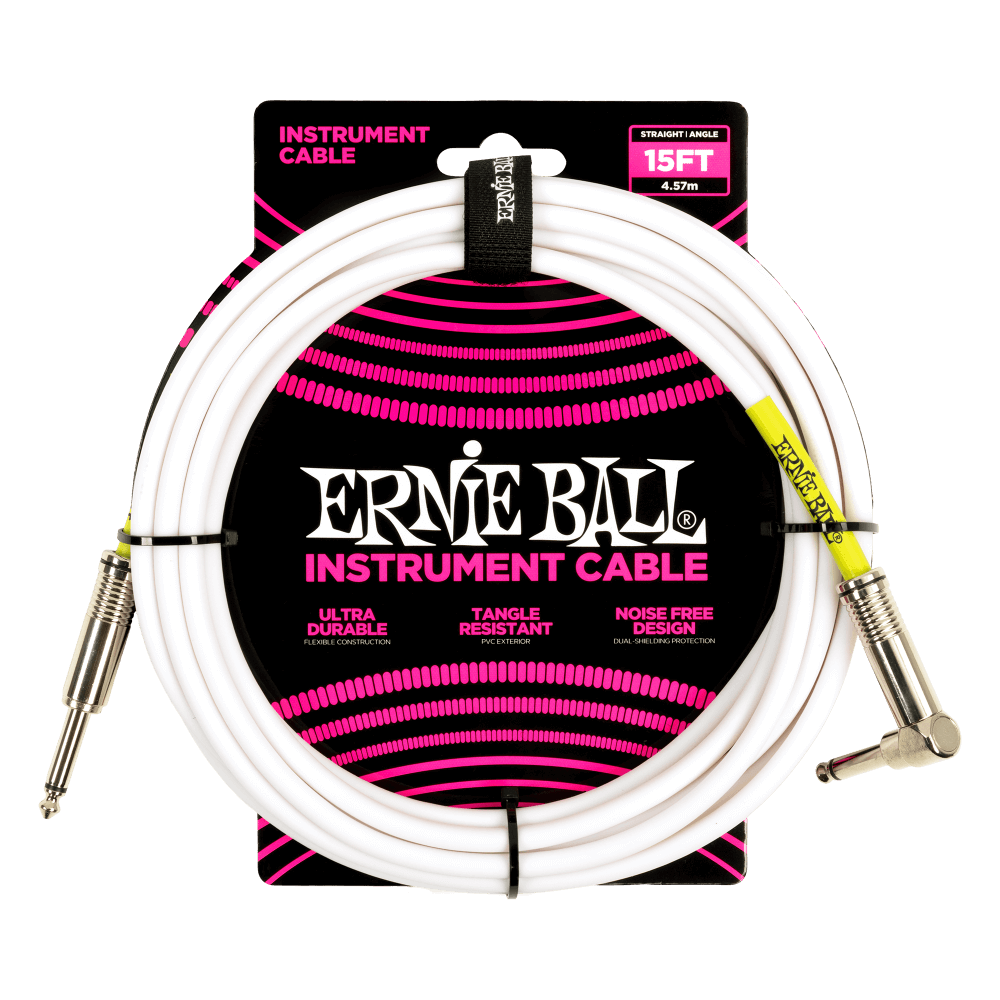 Ernie Ball 15ft Straight / Angle Instrument Cable - White