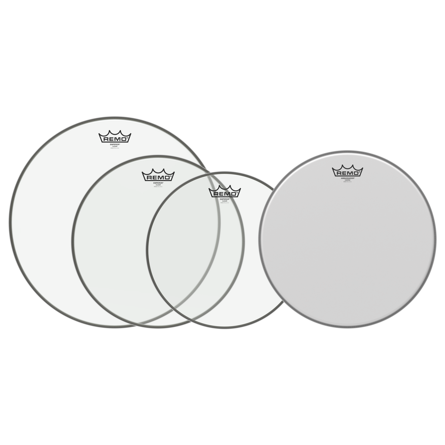 Remo Clear Emperor Rock Pro Pack - 12", 13", 16" w/ Bonus 14" Coated Ambassador