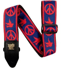 Ernie Ball Jacquard Strap - Red And Blue Peace Love Dove