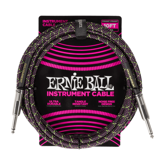 Ernie Ball 10ft Braided Straight / Straight Instrument Cable - (Purple Python)