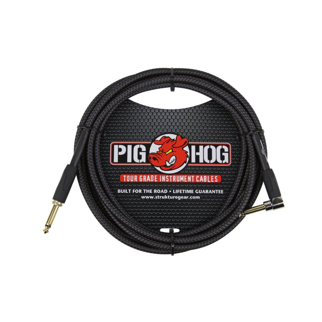 Pig Hog "Black Woven" Instrument Cable, 10ft. Right Angle