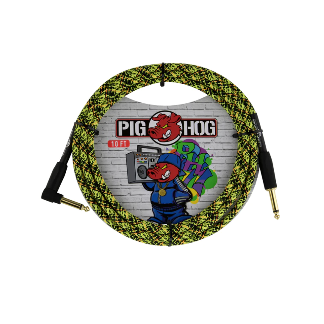 Pig Hog "Graffiti Yellow" Instrument Cable, 10ft RA