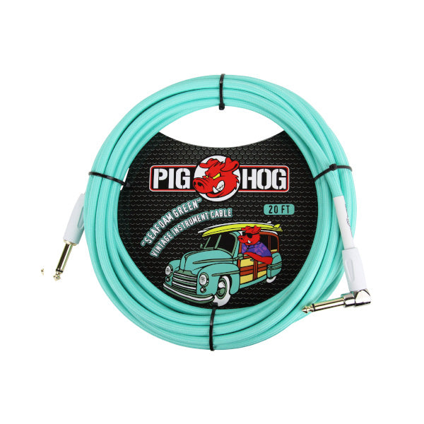 Pig Hog "Seafoam Green" Instrument Cable, 20ft Right Angle