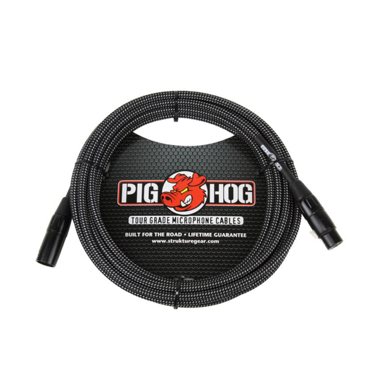 Pig Hog Black & White Woven Mic Cable, 10ft XLR