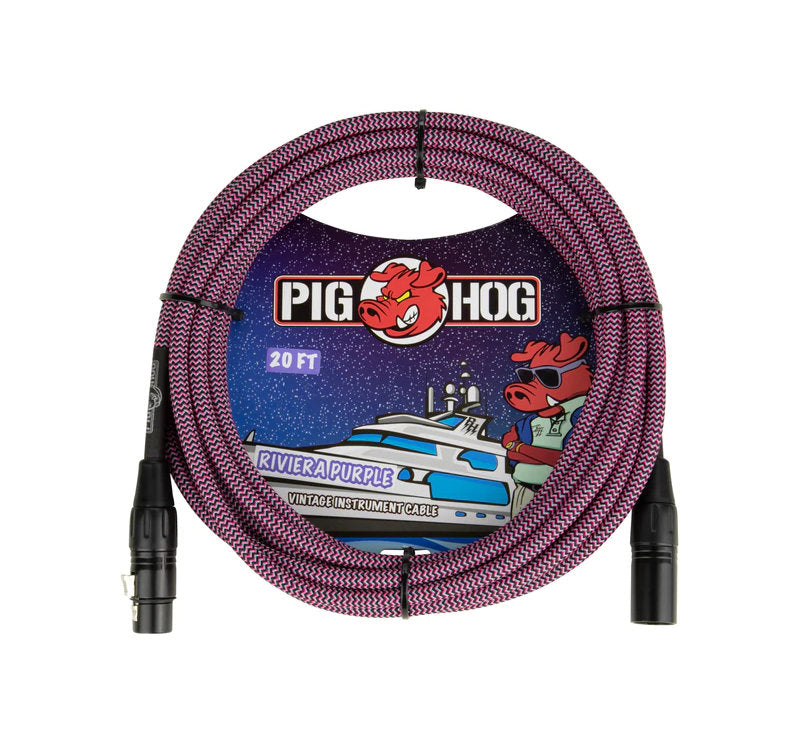 Pig Hog Riviera Purple Woven Mic Cable, 20ft XLR