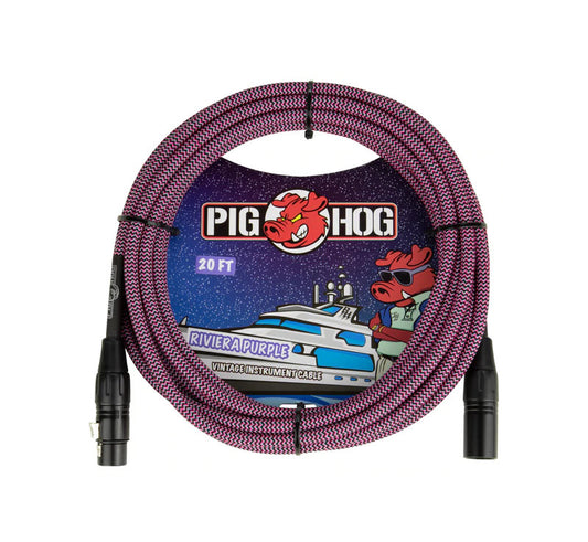 Pig Hog Riviera Purple Woven Mic Cable, 20ft XLR