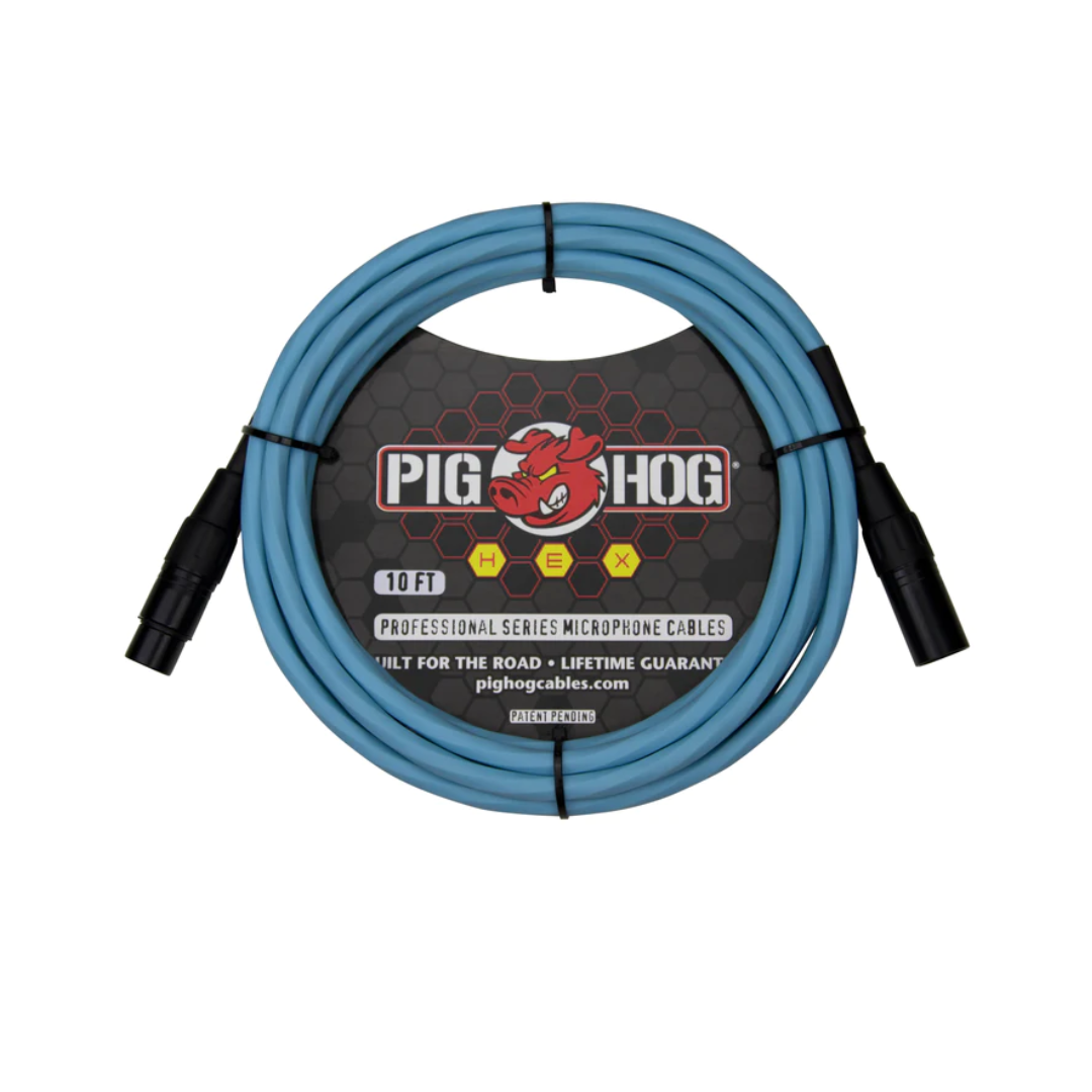 Pig Hog Hex Series Mic Cable, 10ft - Daphne Blue