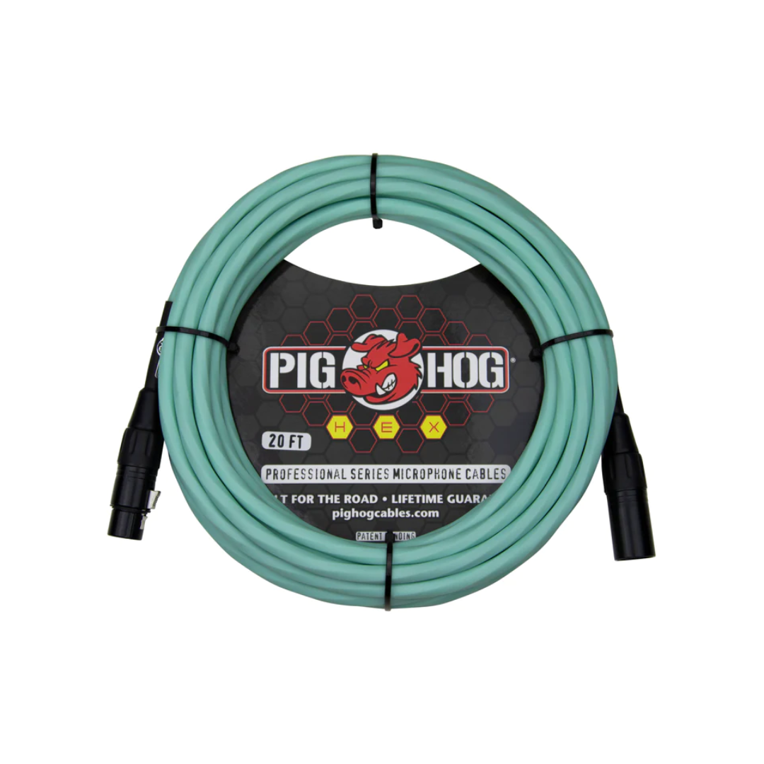 Pig Hog Hex Series Mic Cable, 20ft - Seafoam Green