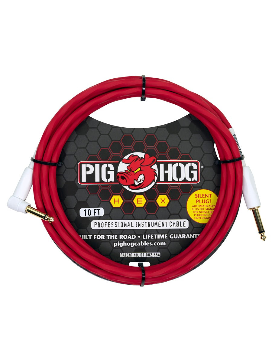 Hex Series Silent Cable 10 ft Candy Apple Red right angle