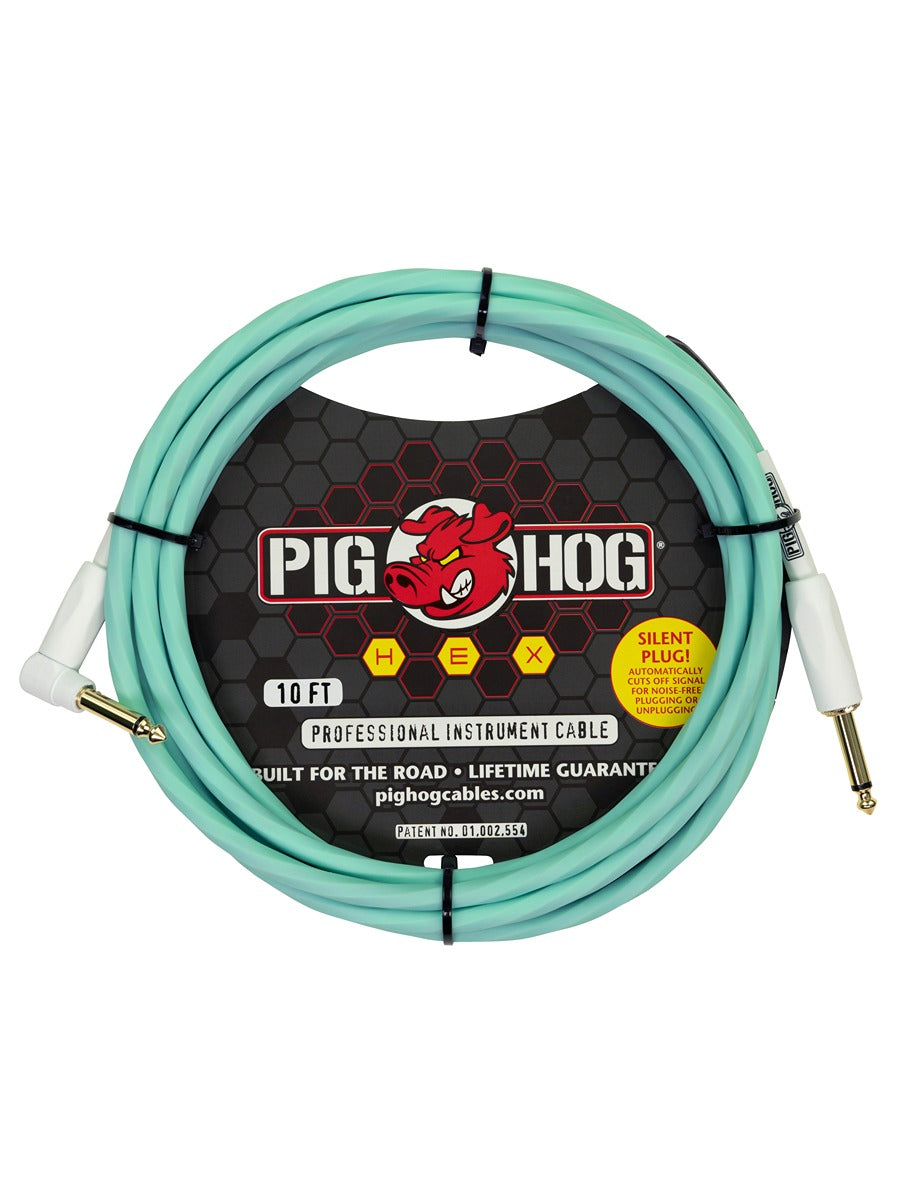 Hex Series Silent Cable 10 ft Seafoam Green right angle