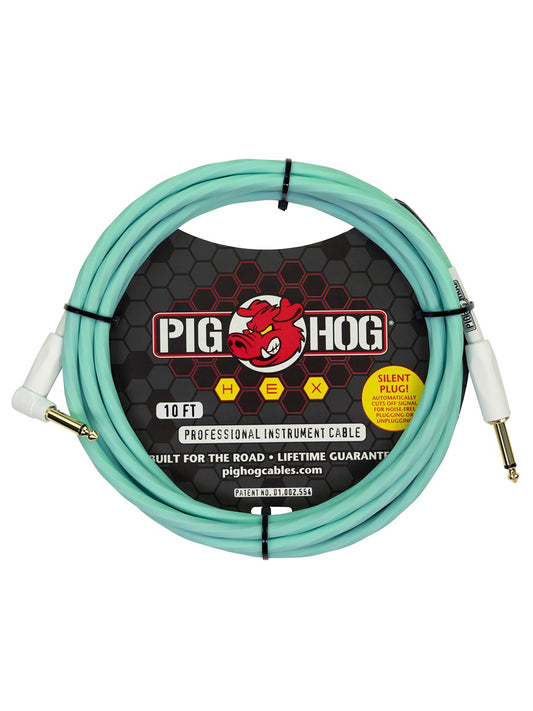 Hex Series Silent Cable 10 ft Seafoam Green right angle