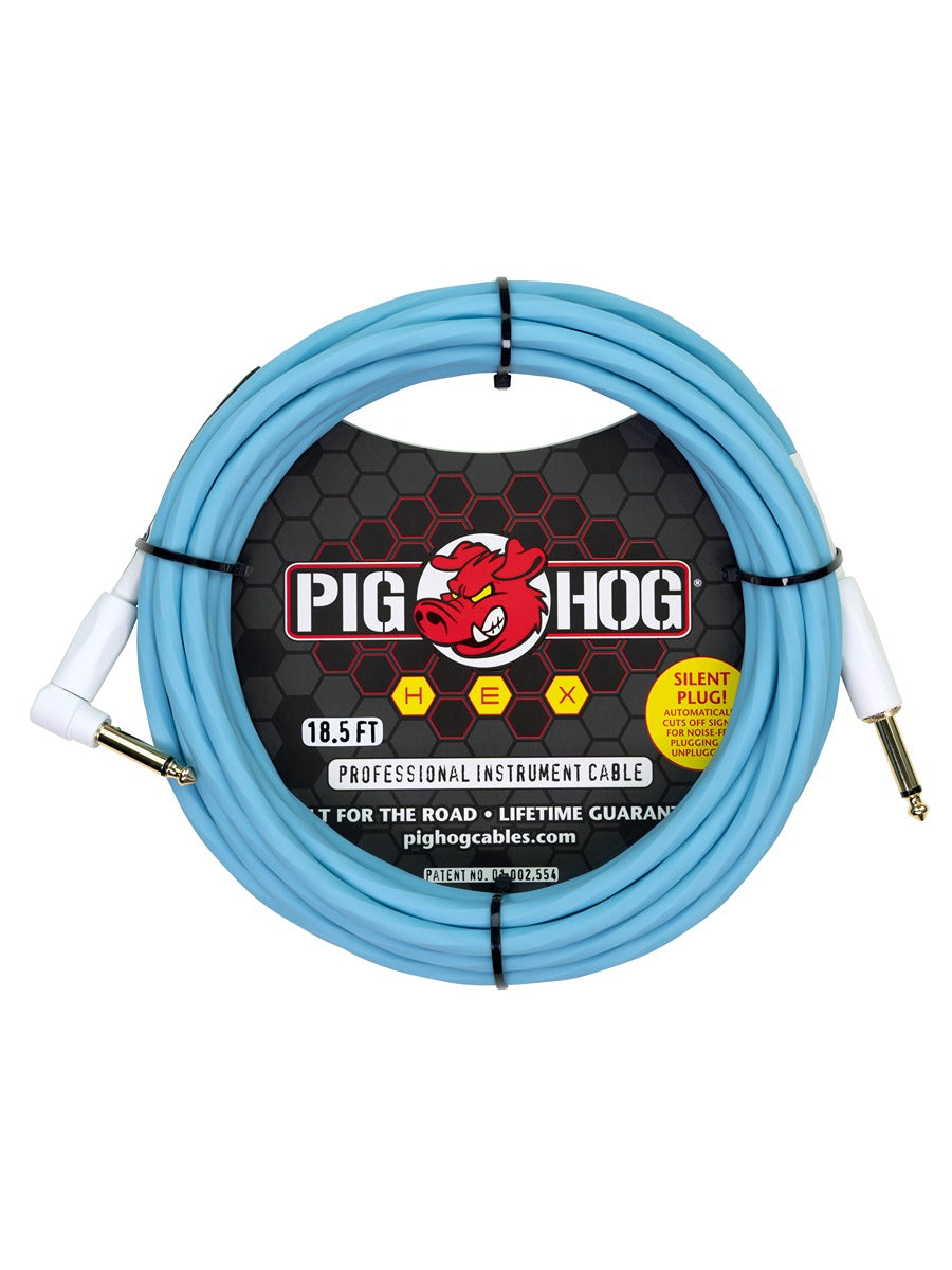 Hex Series Silent Cable 18.6 ft Daphne Blue right angle