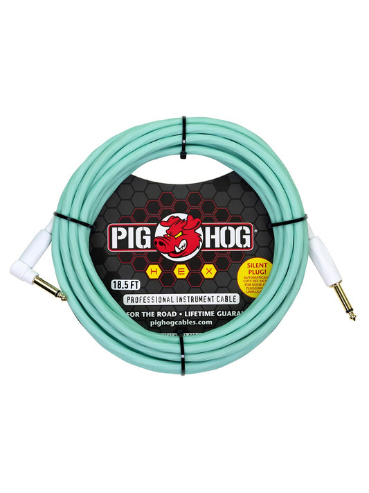 Hex Series Silent Cable 18.6 ft Seafoam Green right angle