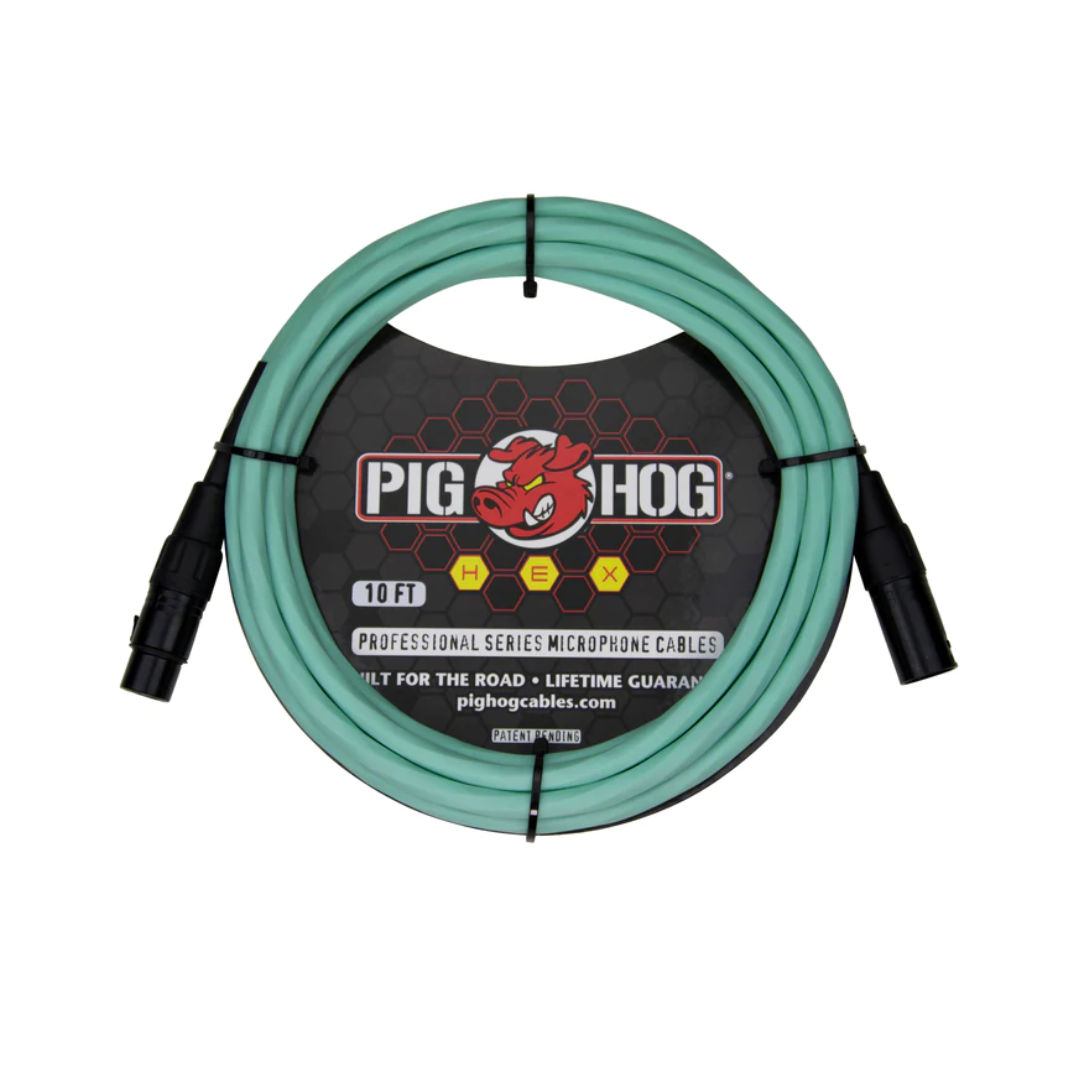 Pig Hog Hex Series Mic Cable, 10ft - Seafoam Green