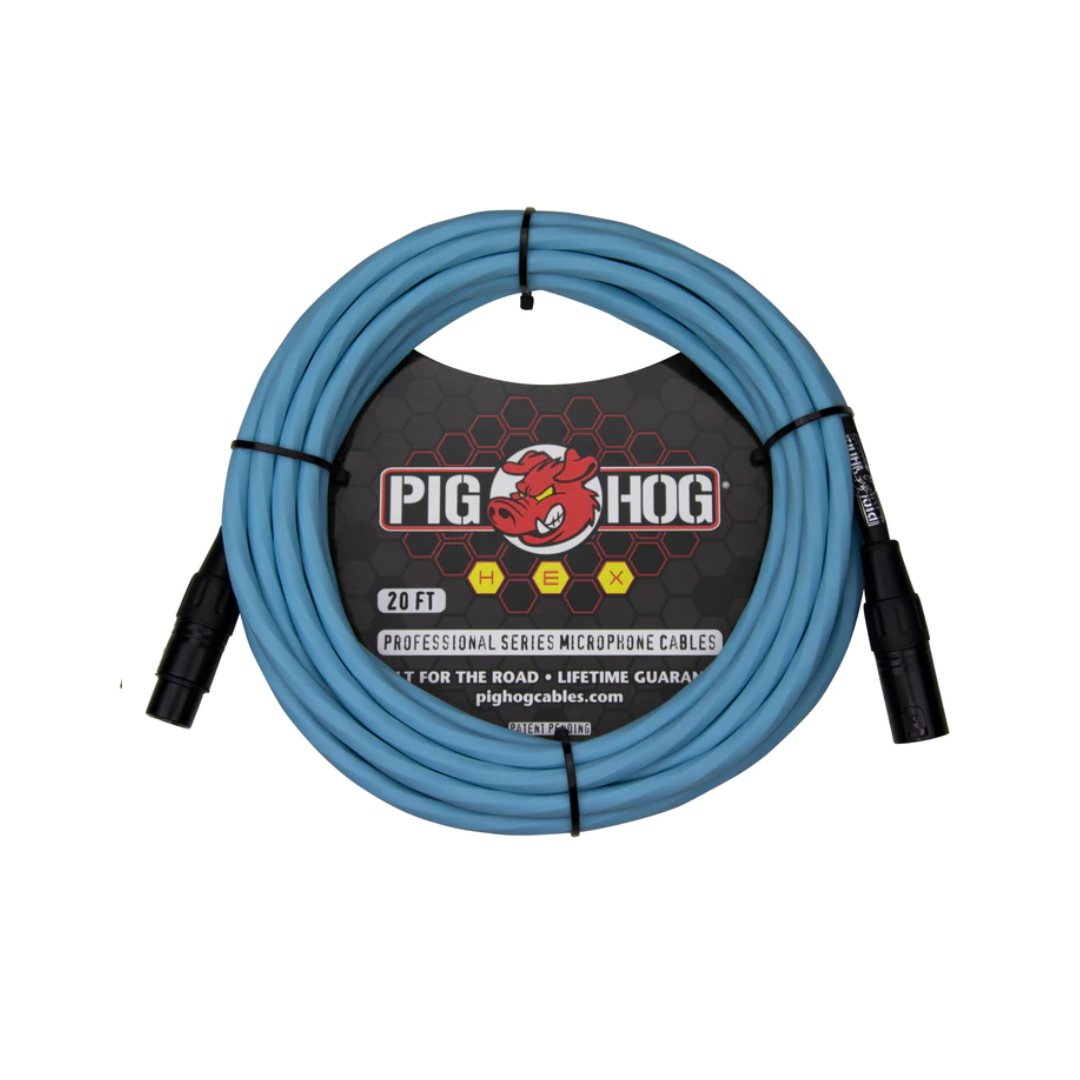 Pig Hog Hex Series Mic Cable, 20ft - Daphne Blue