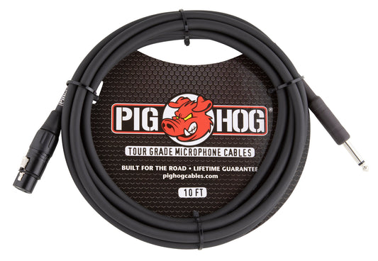 Pig Hog 8mm Mic Cable, 10ft XLR XLR to Jack