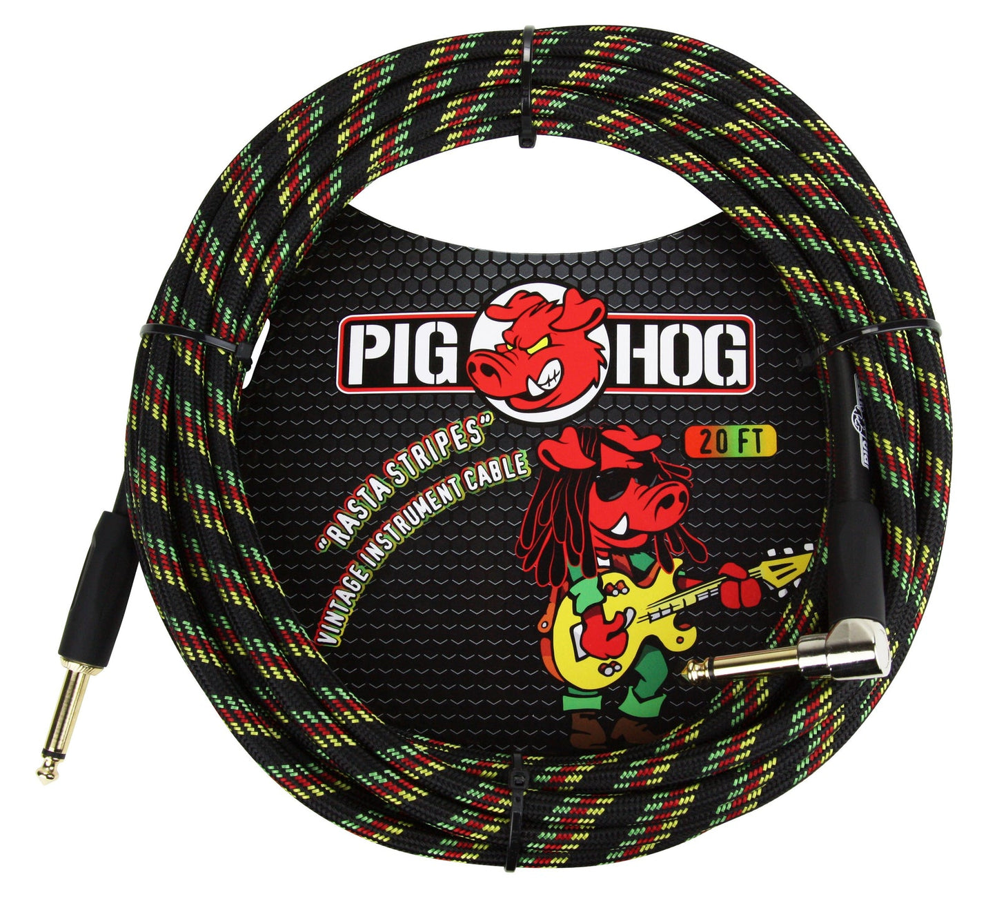 Pig Hog "Rasta Stripes" Instrument Cable, 20ft RA
