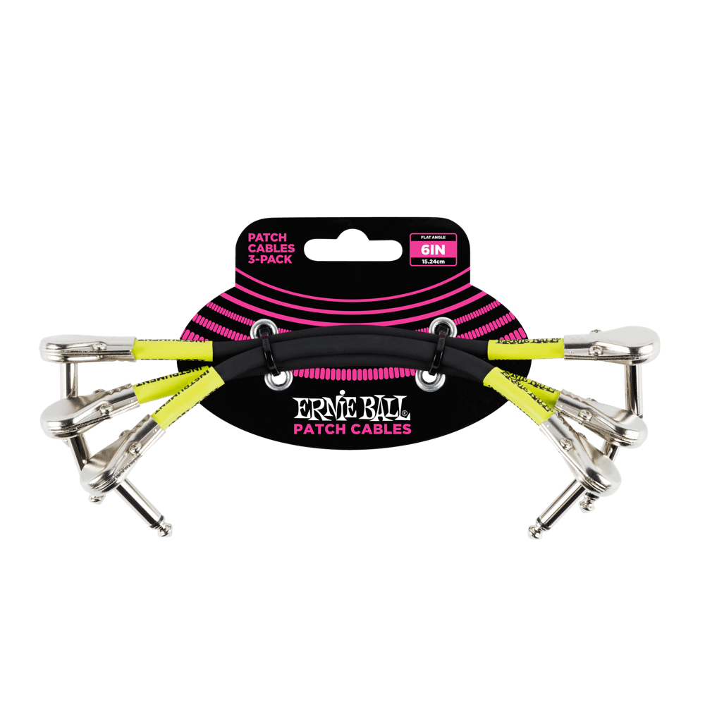 Ernie Ball 6" Flat Angle / Angle Patch Cable 3-Pack - Black