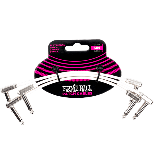 Ernie Ball 6" Flat Ribbon Patch Cable 3-Pack - White