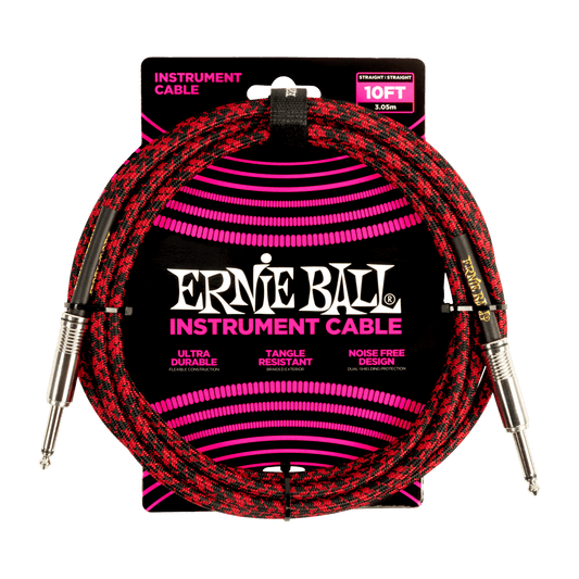 Ernie Ball 10ft Braided Straight / Angled Instrument Cable - (Red/Black)