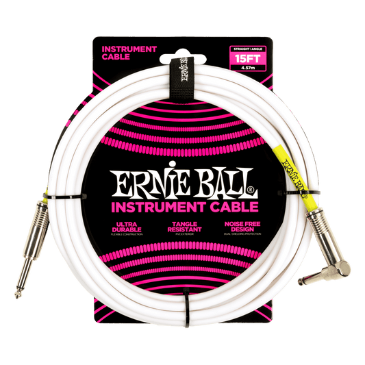 Ernie Ball 15ft Straight / Angle Instrument Cable - White